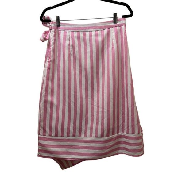 2/$30 Lucy Paris Faux Wrap Midi Skirt Size M Pink Striped Coquette Preppy NWT - Picture 4 of 13